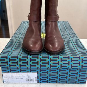 Tory Burch Leather Everly Riding Boots, Perfect Brown, Size 6